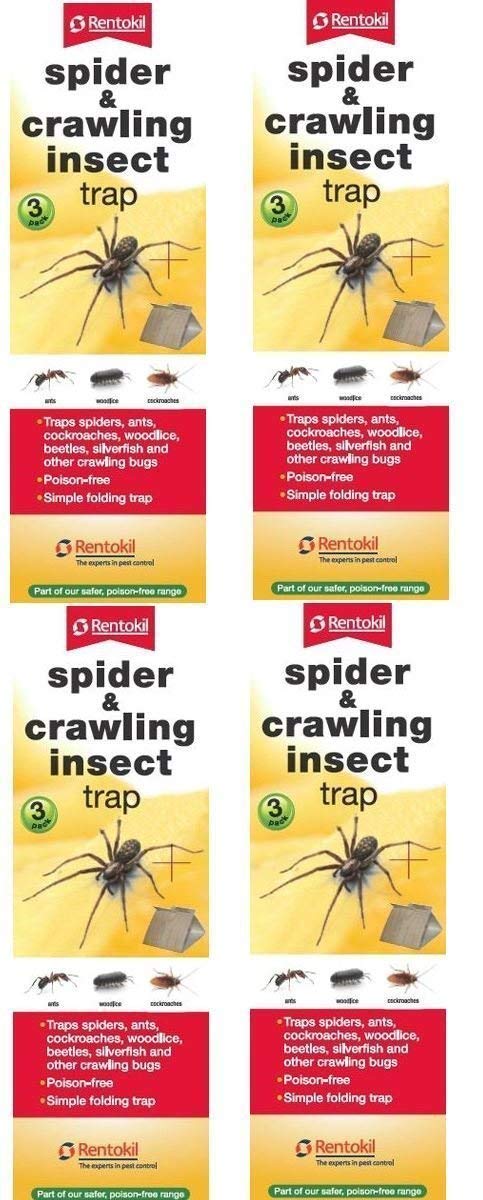 4 x Rentokil 3 Pack Spider & Crawling Insect Beetle Ants Cockroaches Trap