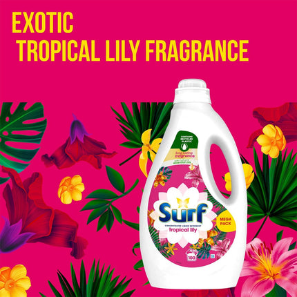Surf Concentrated Liquid Detergent Long-Lasting Fragrance Brilliantly Clean and Made with Natural Essential Oil Tropical Lily Mega Pack 2.7 Litre, 100 Washes (Buy 2)
