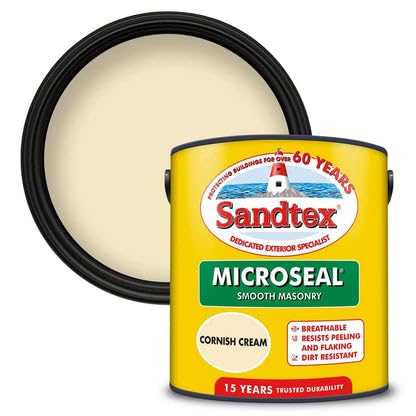 Sandtex Microseal Exterior Smooth Masonry Paint | Cornish Cream 2.5L | Rainproof in 1 hour