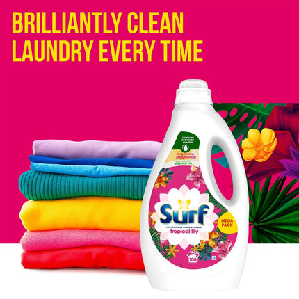 Surf Concentrated Liquid Detergent Long-Lasting Fragrance Brilliantly Clean and Made with Natural Essential Oil Tropical Lily Mega Pack 2.7 Litre, 100 Washes (Buy 4)