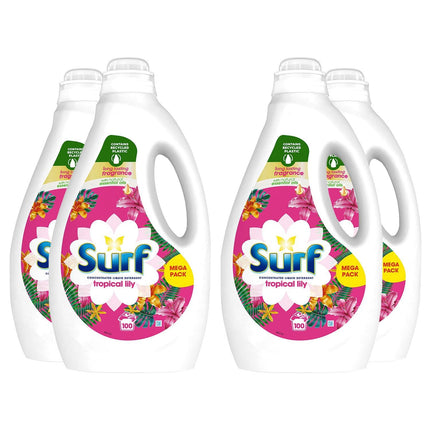 Surf Concentrated Liquid Detergent Long-Lasting Fragrance Brilliantly Clean and Made with Natural Essential Oil Tropical Lily Mega Pack 2.7 Litre, 100 Washes (Buy 4)