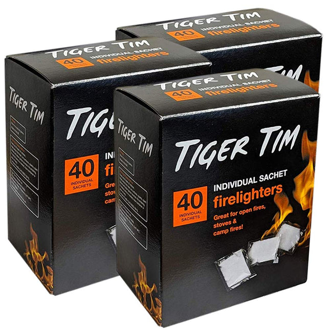 Tiger Tim Firelighters X3 tubs 120 Sachets in Total Great For Stoves And BBQs