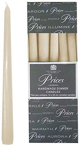 2 x HANDMADE DINNER CANDLES - IVORY 10 X 25CM VENETIAN CANDLES