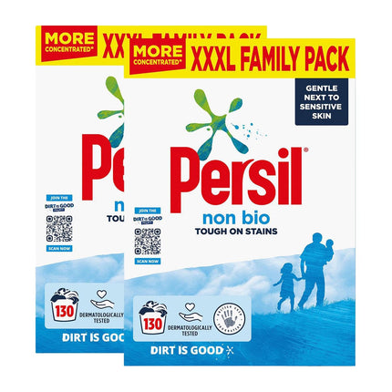 Persil Non Bio Laundry Detergent Powder 130 Wash - Tough on Stains, XXXL Family Pack 6.5Kg, Concentrated Formula Gentle for Sensitive Skin (2)