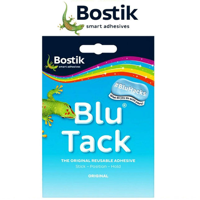 Adhesive BLU TACK Original Bostik Reusable Sticky Blue Home School Office Walls Hacks NO Marks Safe Craft Art Clean Handy, Alternative to Pins & Tape, DIY Strong Hold Stretching (4 x Packs BLU TACK)
