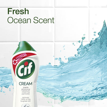Cif Original Cream Multipurpose Surface Cleaner enriched with a fresh, ocean scent made with 100% natural cleaning particles for gentle and reliable cleaning, Multi Buy 8 Pack