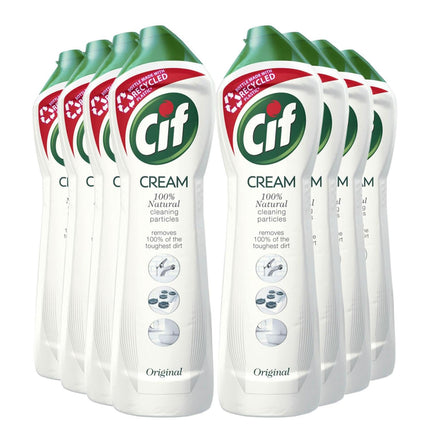 Cif Original Cream Multipurpose Surface Cleaner enriched with a fresh, ocean scent made with 100% natural cleaning particles for gentle and reliable cleaning, Multi Buy 8 Pack