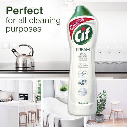 Cif Original Cream Multipurpose Surface Cleaner enriched with a fresh, ocean scent made with 100% natural cleaning particles for gentle and reliable cleaning, Multi Buy 12 Pack