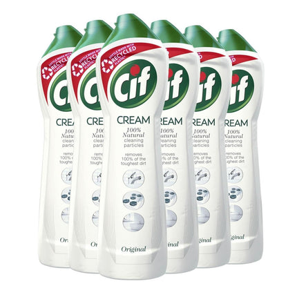 Cif Original Cream Multipurpose Surface Cleaner enriched with a fresh, ocean scent made with 100% natural cleaning particles for gentle and reliable cleaning, Multi Buy 6 Pack