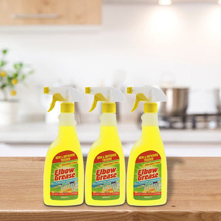 Elbow Grease All Purpose Kitchen/Floor/Tile/Wall/Bathroom/Glass/Carpet Cleaner - Elbow Grease Clothes Stain Remover - AntiBacterial Sticky Stuff Remover Spray (500 ml) (Pack of 3)