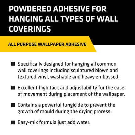 Everbuild All Purpose Wallpaper Adhesive – Contains Fungicide – High Tack – Easy-Mix Formula – 1 Bag Hangs Up to 10 Rolls