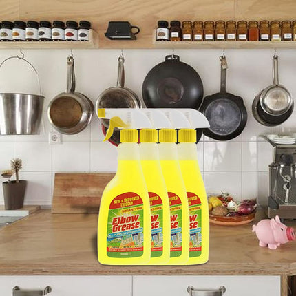 Elbow Grease All Purpose Kitchen/Floor/Tile/Wall/Bathroom/Glass/Carpet Cleaner - Elbow Grease Clothes Stain Remover - AntiBacterial Sticky Stuff Remover Spray (500 ml) (Pack of 4)