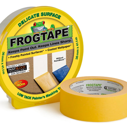 Frog Tape Yellow Delicate Surface Painters Masking Tape 36mm x 41.1m. Indoor painting and decorating for sharp lines and no paint bleed