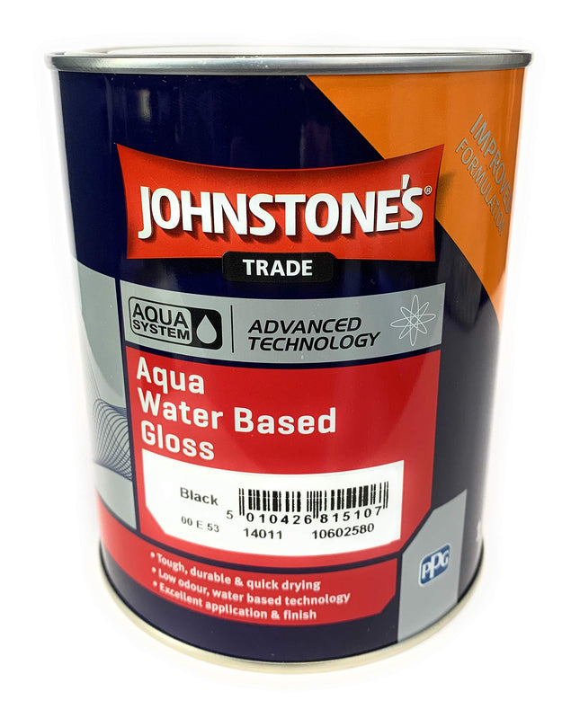 Johnstones Trade Aqua Water Based Gloss Black 1Ltr
