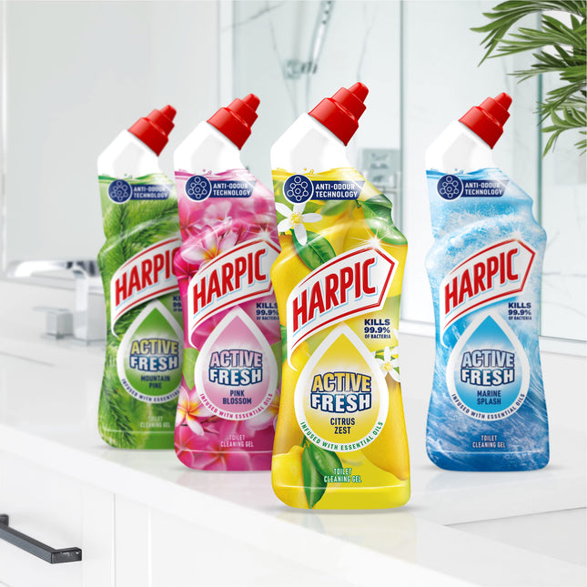 Harpic Active Fresh Toilet Cleaning Gel, Citrus Zest , Pack 12 x 750 ml, Infused with Essential Oils, Kills 99.9% of Bacteria, Toilet Cleaner
