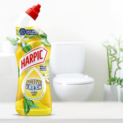 Harpic Active Fresh Toilet Cleaning Gel, Citrus Zest , Pack 12 x 750 ml, Infused with Essential Oils, Kills 99.9% of Bacteria, Toilet Cleaner