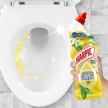 Harpic Active Fresh Toilet Cleaning Gel, Citrus Zest , Pack 12 x 750 ml, Infused with Essential Oils, Kills 99.9% of Bacteria, Toilet Cleaner