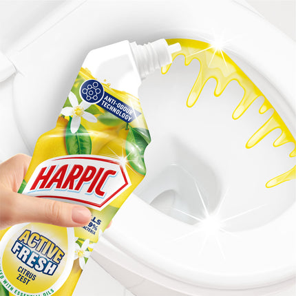 Harpic Active Fresh Toilet Cleaning Gel, Citrus Zest , Pack 12 x 750 ml, Infused with Essential Oils, Kills 99.9% of Bacteria, Toilet Cleaner