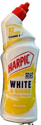 Harpic White & Shine Toilet Bleach Gel, Citrus, Pack 12 x 750 ml, Kills 99.9% of Bacteria, Toilet Cleaner