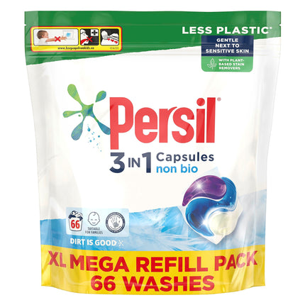 Persil Non Bio 3 in 1 Laundry Detergent Washing Pods Capsules Tablets XL, 66 Washes