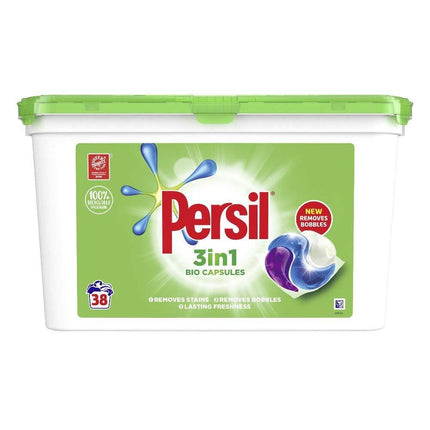 Persil Bio 3 in 1 Laundry Detergent Washing Pods Capsules Tablets Mega Refill Pack (38 Wash), Brilliant Plant-Based Stain Removal With Comfort Freshness, Biodegradable ingredients