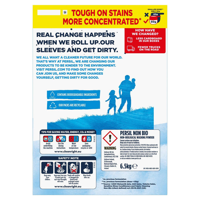 Persil Non Bio Washing detergent powder 130 Wash, tough on Stain washing powder more concentrated, XXXL Family Pack Laundry detergent, Gentle to sensitive skin washing machine powder, 6.5Kg (1)