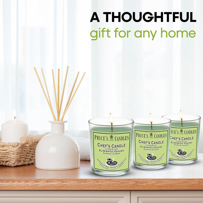Price's Candles Set of 3 Jar Candles | Fresh Air Range Bundle with Up to 135 Hours Combined Burn Time | Odour Eliminator Candle Bundle Including (Chef's)