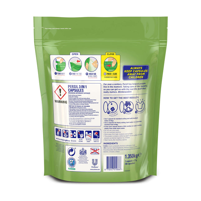 Persil Bio Laundry Washing Capsules brilliant stain removal mega refill pack 3x 50 capsules (150 washes)