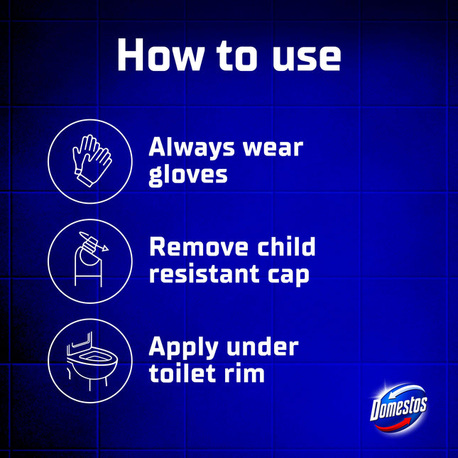 Domestos Original Thick Bleach disinfectant that eliminates 99.99% of bacteria and viruses* unstoppable strength 9x 750 ml