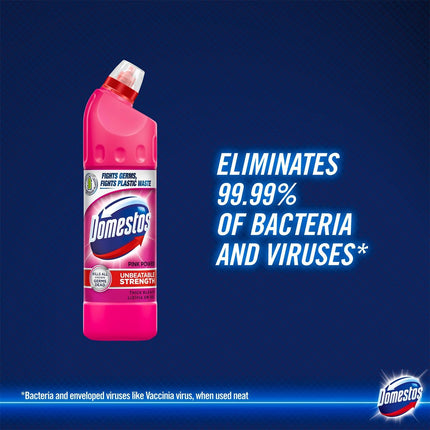 Domestos Thick Bleach Pink Power Multi-Purpose Disinfectant Anti-Bacterial Surface Cleaner Gel Limescale Remover for Toilet, Bathroom and Kitchen, 750ml Bulk Buy 6 Pack