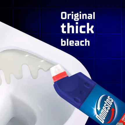 Domestos Original Thick Bleach disinfectant that eliminates 99.99% of bacteria and viruses* unstoppable strength 9x 750 ml