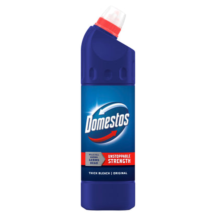 Domestos Original Thick Bleach disinfectant that eliminates 99.99% of bacteria and viruses* unstoppable strength 9x 750 ml