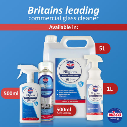 Nilco Nilglass H3 Smear-Free Glass & Mirror Cleaner 1 Litre Trigger Spray Bottle