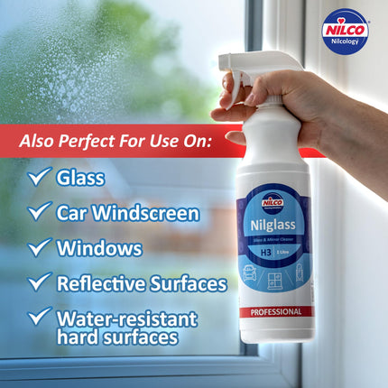 Nilco Nilglass H3 Smear-Free Glass & Mirror Cleaner 1 Litre Trigger Spray Bottle