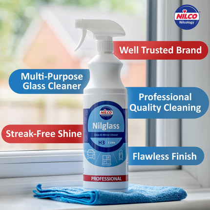 Nilco Nilglass H3 Smear-Free Glass & Mirror Cleaner 1 Litre Trigger Spray Bottle
