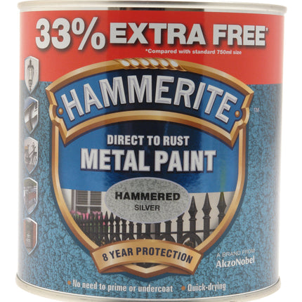 Hammerite 5158236 1l Metal Paint - Hammered Silver