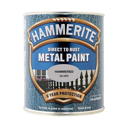 Hammerite 5092957 Direct to Rust Metal Paint - Hammered Silver Finish 750ML