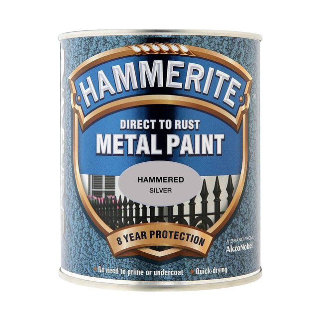 Hammerite 5092957 Direct to Rust Metal Paint - Hammered Silver Finish 750ML
