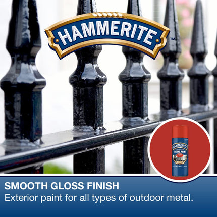 Hammerite Spray Paint for Metal. Direct to Rust Exterior Red Metal Paint, Smooth Finish. Corrosion Resistant Red Gloss Paint and Rust Remover, 8 Year Protection - 400ml Aerosol 0.5 SqM Coverage