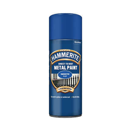 Hammerite Spray Paint for Metal. Direct to Rust Exterior Blue Metal Paint, Smooth Finish. Corrosion Resistant Blue Gloss Paint and Rust Remover, 8 Year Protection - 400ml Aerosol 0.5 SqM Coverage