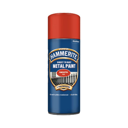 Hammerite Spray Paint for Metal. Direct to Rust Exterior Red Metal Paint, Smooth Finish. Corrosion Resistant Red Gloss Paint and Rust Remover, 8 Year Protection - 400ml Aerosol 0.5 SqM Coverage
