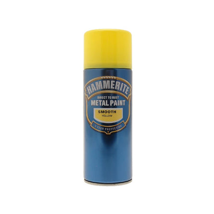 Hammerite Spray Paint for Metal. Direct to Rust Exterior Yellow Metal Paint, Smooth Finish. Corrosion Resistant Yellow Gloss Paint and Rust Remover, 8 Year Protection - 400ml Aerosol 0.5 SqM Coverage