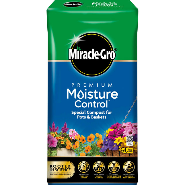 Miracle-Gro Premium Moisture Control Compost - 20 Litre Bale, (New 2020 Range), Blue