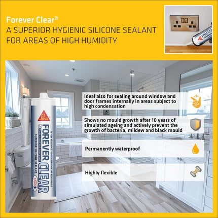 Everbuild Forever Clear Anti-Mould Silicone Sealant – Permanently Waterproof – Suitable for Internal And External Use – Clear – 295ml
