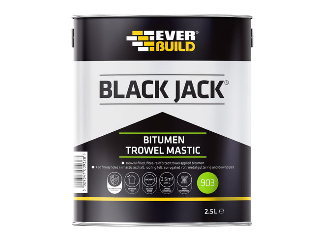 Everbuild Black Jack 903 Bitumen Trowel Mastic – Trowellable Bituminous Compound – Black – 2.5 Litre