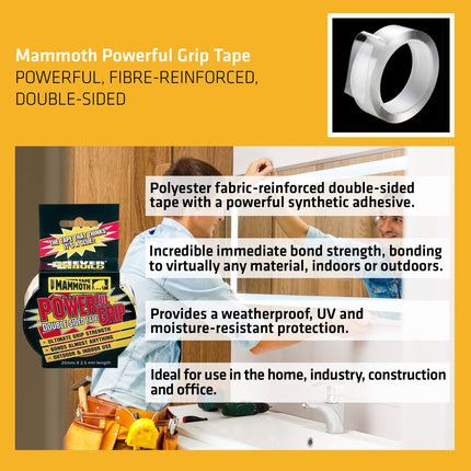 Everbuild Mammoth Powerful Grip Tape – Reinforced Double Sided Tape – Heavy Duty – Clear – 50mm x 2.5m