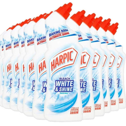Harpic White & Shine Toilet Bleach Gel, Original Scent, Pack 12 x 750 ml, Kills 99.9% of Bacteria, Toilet Cleaner