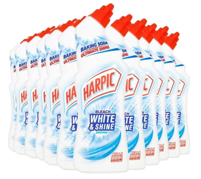 Harpic White & Shine Toilet Bleach Gel, Original Scent, Pack 12 x 750 ml, Kills 99.9% of Bacteria, Toilet Cleaner