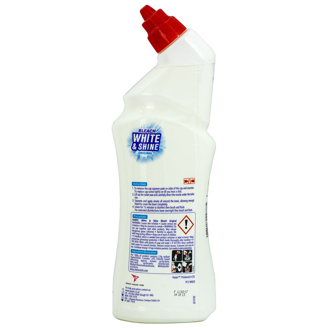 Harpic White & Shine Toilet Bleach Gel, Original Scent, Pack 3 x 750 ml, Kills 99.9% of Bacteria, Toilet Cleaner