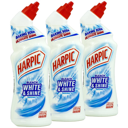 Harpic White & Shine Toilet Bleach Gel, Original Scent, Pack 3 x 750 ml, Kills 99.9% of Bacteria, Toilet Cleaner